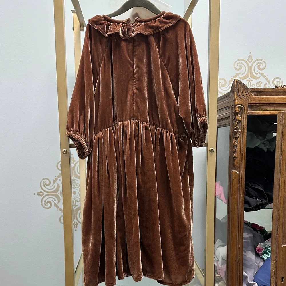 Velvet Kids Dress in Warm Brown - Picture 4 of 5